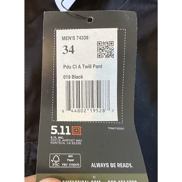 NWT 5.11 Tactical Twill Unhemmed Pants Size 34x39 Men’s Black - Picture 4 of 14